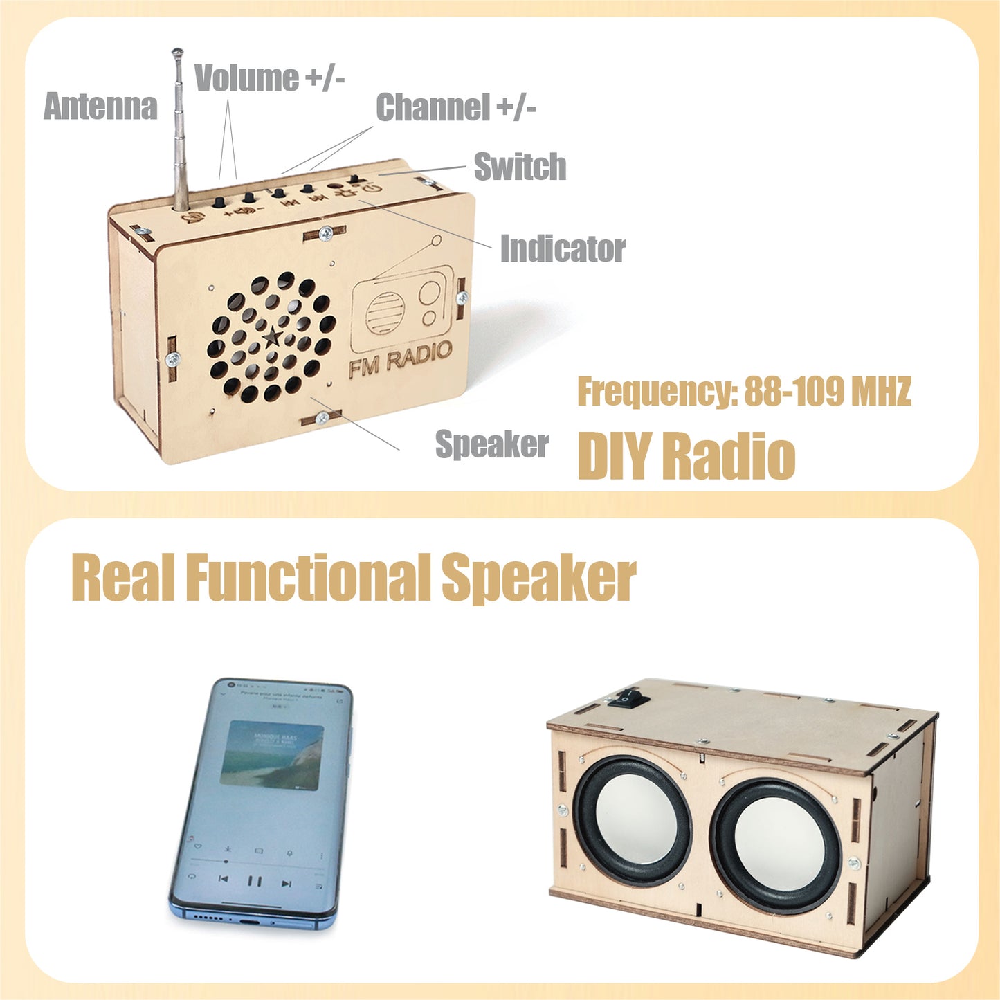 2 IN 1 -  DIY Speaker & Radio Kit - STEM Toys Engineering Kit Circuit DIY Electronics Projects